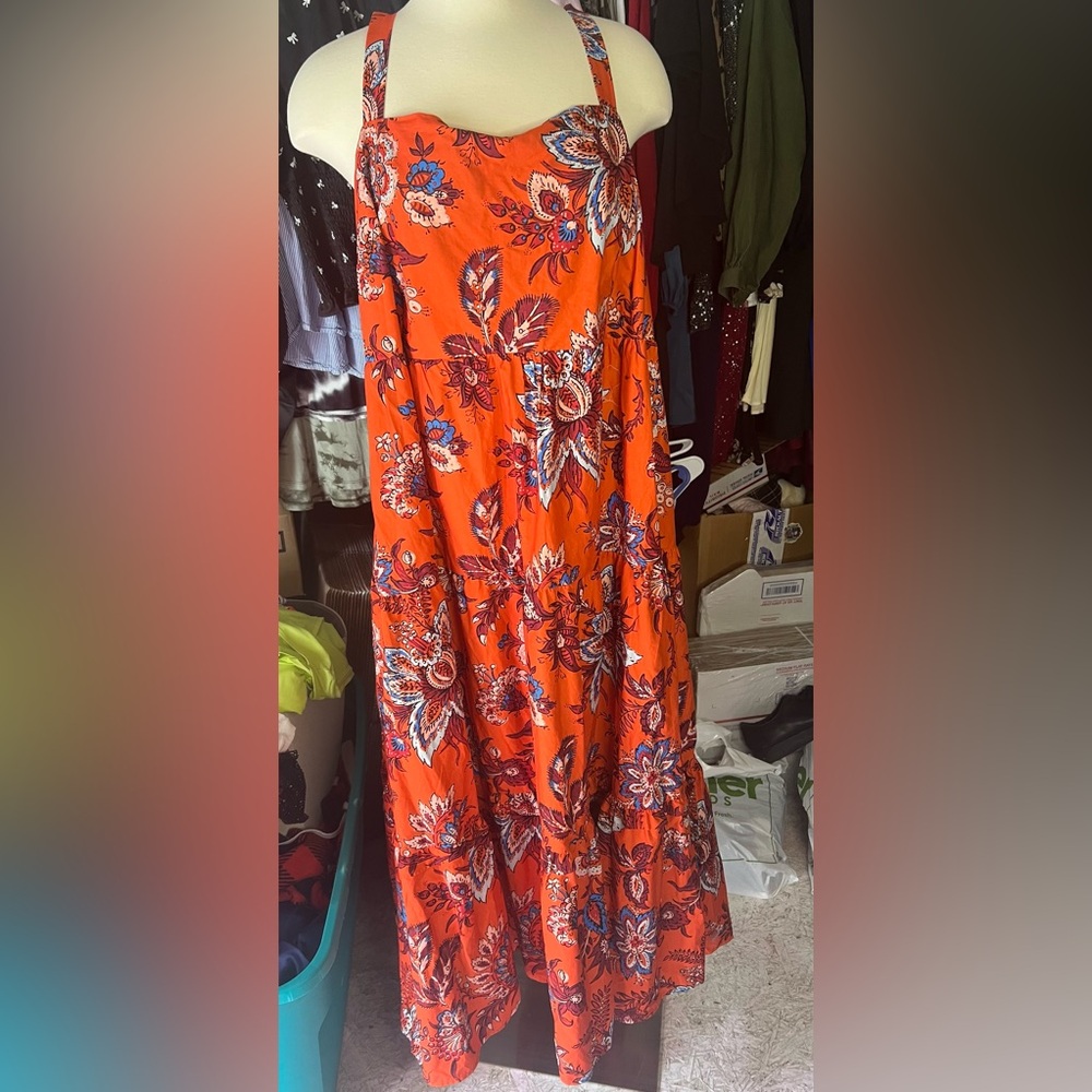 NWT RHODE X Target orange leafy floral print tiered plus size midi